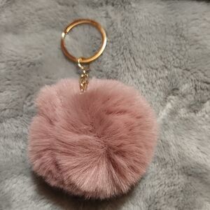 Plush Pink Pom Pom Keychain with Gold Ring